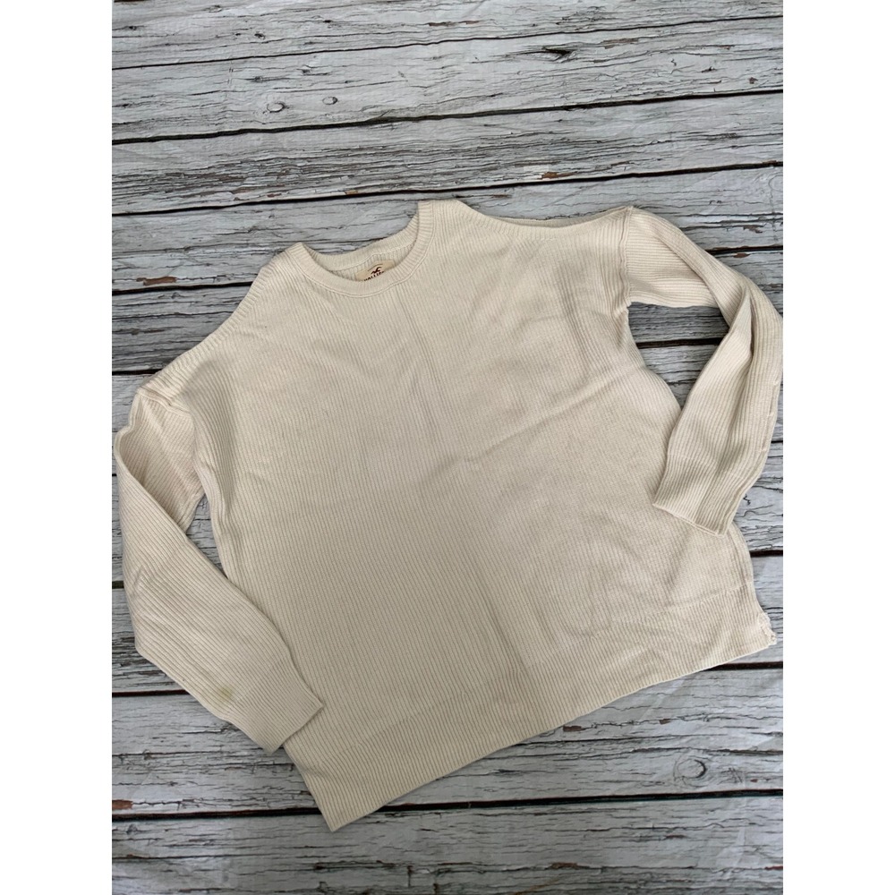Hollister Womens Cold Shoulder Ribbed Sweater Cream Off White XS Long Sleeve